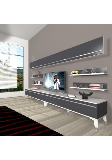 Decoraktiv Eko 360y Mdf Silver Tv Ünitesi Tv Sehpası Beyaz - Siyah