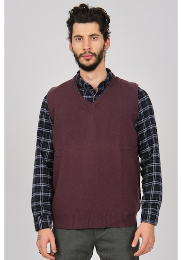 Arslanlı Erkek Lambswool V Yaka Süveter 0767991 Mürdüm-Mürdüm