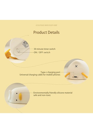 Yalan Düz Ördek Gece Lambası, Led Squishy Ördek Lamba, Sevimli Krem