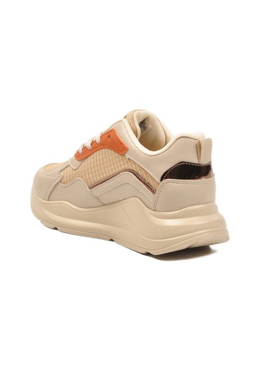 Aspor Bej Turuncu Kalın Taban Bağcıklı Kadın Spor Ayakkabı Çok Renkli