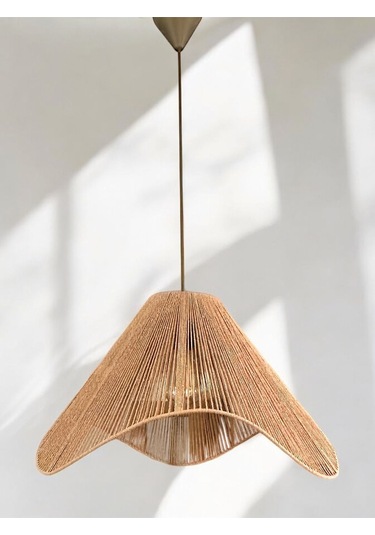 Hasır El Yapımı Bohem Büyük Asimetrik Şekilli Rustik Avize Kahverengi