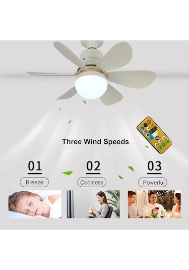 Fastbuy Tavan Vantilatörü Işığı, Ev Kullanımı, Mini Vantilatör Lambası, Uzaktan Kumandalı, A Beyaz Beyaz