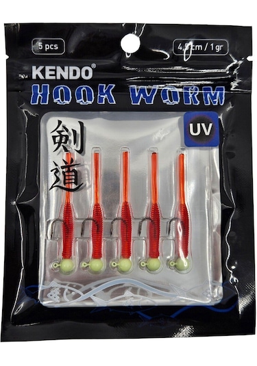 Kendo Hook Worm Jighead+lrf Silikonu 1gr+4.5cm 5 Adet Head Black+pearl White