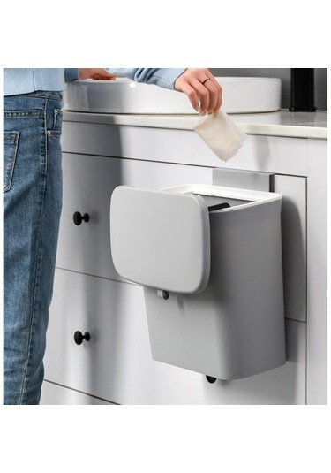 Suntek Plastik Çöp Kutusu Sepeti Ev İçin Duvara Monte 2.4galon Gri