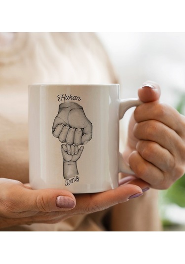 Bk Gift Kişiye Özel Siyah Beyaz Baba-çocuk El Tasarımlı Beyaz Kupa Bardak -1, Babaya Hediye, Yeni Doğum Hediyesi Kobitmeyencom30278 Bk Gift