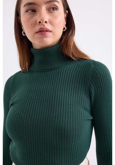 Gabria Fitilli Balıkçı Yaka Kazak Yeşil