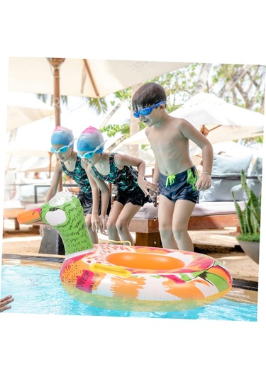 Pembe Çocuk Yüzme Teknesi Şişme Hayvan Bebek Şamandıra Çocuklar Açık Sarı