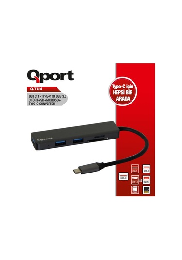 Qport Q-Tu4 Type-C To Usb 3.0 3Port+Sd +Micro Sd +Type-C Çevirici