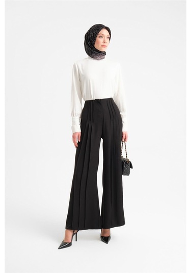 Armine Çift Nervürlü Saten Pantolon 24y2616 Siyah-siyah Siyah