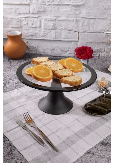 Siyah Yuvarlak Pasta Standı, Kek Ve Kurabiye Sunum Stantı, Çeyizlik, Hediyelik, Pasta Tabağı Siyah
