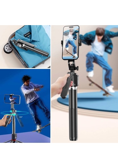Kumandalı 360 Derece Dönebilen Cep Telefonu Ve Kamera Tripodu 2.2m Uzayabilen Selfie Çubuğu Çok Renkli