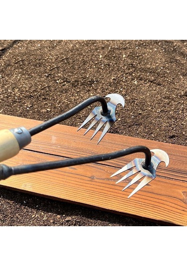 Sones Dört Dişli Çift Amaçlı Ot Temizleme Aleti Bahçe Ot Tırmığı Kökten Ayıklama Ot Temizleme Aleti, Uzunluk: 35 Cm Galvanizli Ahşap Saplı