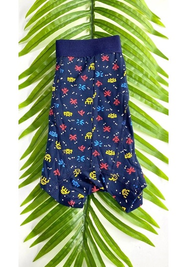Nivemeshome 4480 Erkek Lycralı Cotton Boxer Lacivert Packman Desenli Xl Berrak Çok Renkli