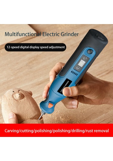 Yaozixa 7.4v 1100mah Li-pil Gömülü 12 Vitesli 5000-25000rpm Mini Elektrikli Matkap, Taşlama, Yontma, Kazıma Seti - 15 Parça Aksesuarlı Mavi+siyah