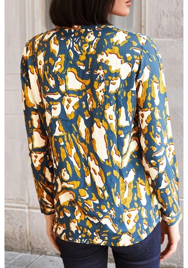 İndigo Geometrik Desenli, Regular Kesim Gömlek Indigo