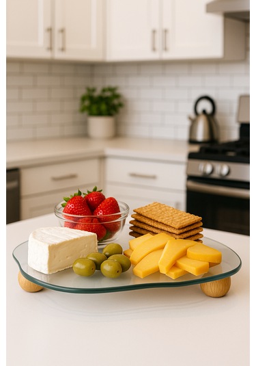 Cam Bulut Tepsi Organizer Ahşap Top Ayaklı Şeffaf