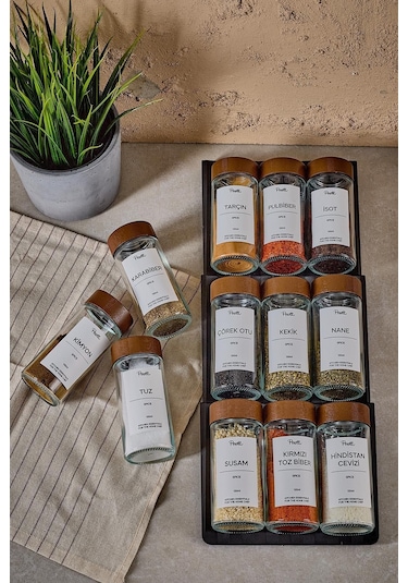 Perotti 12 Li Raul Bambu Kapaklı Baharatlık Seti 16778 Şeffaf