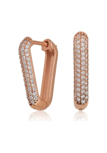 Aya Diamond Gümüş Rose Beyaz Taşlı Üçgen Küpe