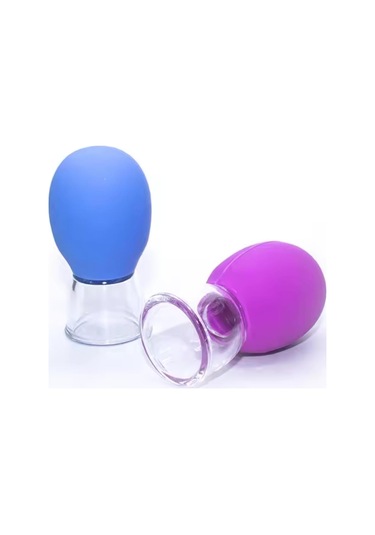 Mini Silikon Vakumlu Mika Yüz Masaj Kupası 2'li Set Mavi-mor Renk