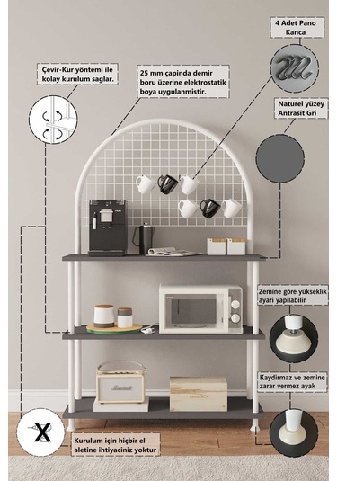 Çevir Kur Çok Amaçlı Kahve Köşesi Dolabı, Mutfak Standı, Mutfak Dolabı, Mutfak Düzenleyici 71 134 35 Antrasit