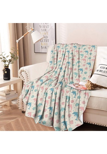 Dolphin Desenli 47 İnç Yuvarlak Polar Battaniye, Yumuşak, Hafif, Yetişkin & Çocuk-a14 Dolphin Shell Dot