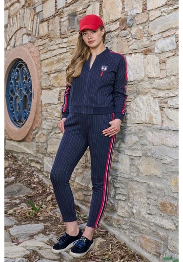 Cossy By Aqua 26013 Kadın Uzun Kollu Dik Yaka Önden Fermuarlı Spor Takım-lacivert Lacivert