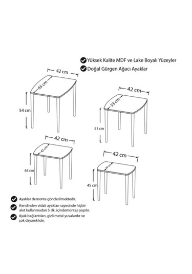 4 Lü Mdf Lam Ahşap Zigon Sehpa Krem