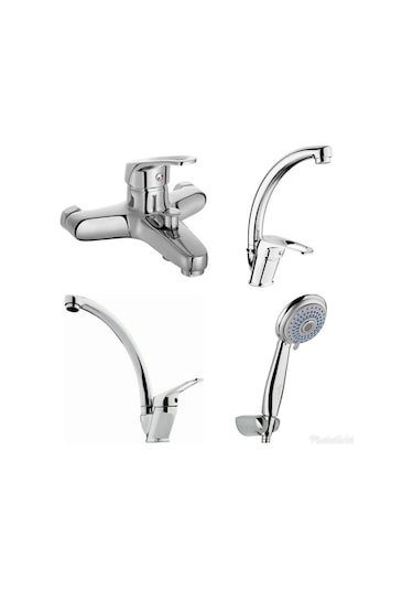 4'lü Mix Lavabo Mutfak Banyo Bataryası + Lüx Duş Seti Krom