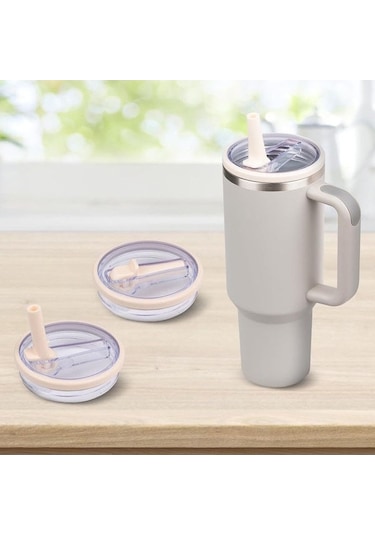 Yifomall 40 Oz Termo Kapak Seti: 2 Adet Sızdırmaz Bpa'sız Kapak + 2 Pipet - Stanley Quencher Uyumlu 111 Karakter Beyaz