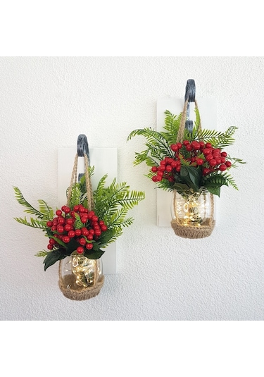 Duvar Dekoru, Led Işıklı, Kokina Yılbaşı Çiçeği, Beyaz Aplik İkili Set