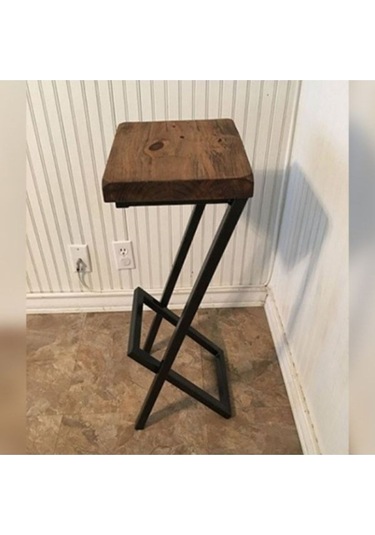 Doğal Ahşap Endüstriyel Bar Sandalyesi Siyah