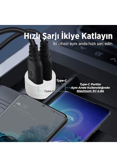 Bix Bxcc65c 65w Çift Portlu Usb-c Mini Araç İçi Şarj Cihazı Beyaz