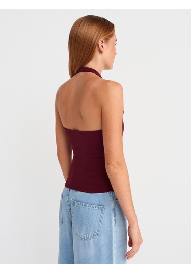 Dilvin 21162 Halter Yaka Top-bordo Bordo