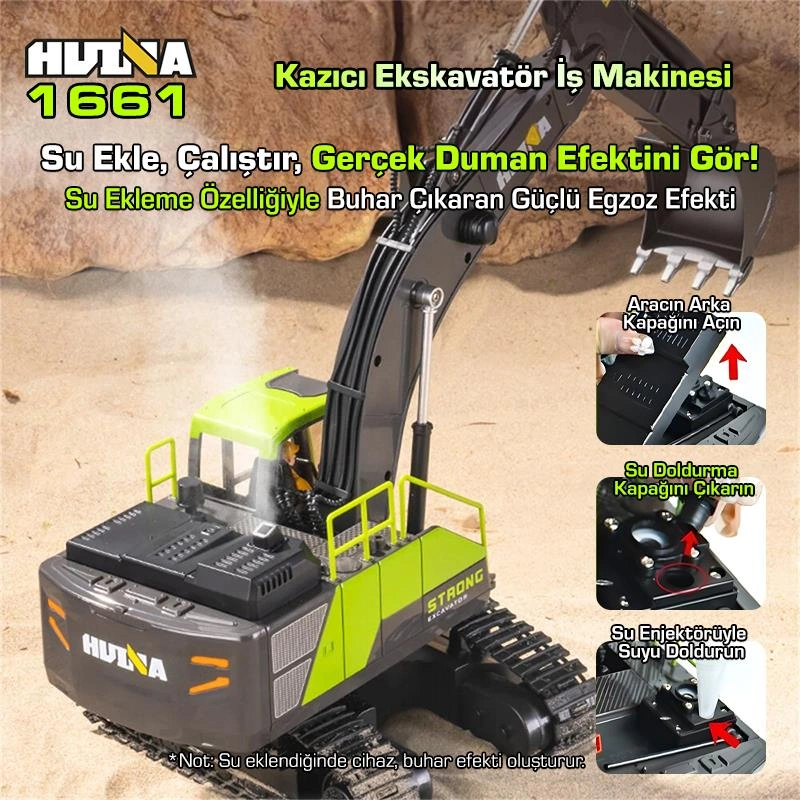 Huına 1661 1/18 13ch Kazıcı Ekskavatör İş Makinesi İnşaat Uzaktan Kumandalı Rc Model Metal Kepçeli - 2.4ghz Gerçekçi Similasyon Ses Ve Işık Sistemi