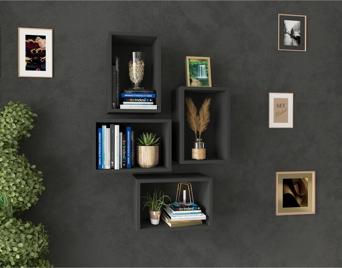 Kitaplık Dikdörtgen Duvar Rafı Arkalıklı Mobilya Takım Antrasit Antrasit Kitaplık Dikdörtgen Duvar Rafı Arkalıklı Mobilya Takım Antrasit Antrasit