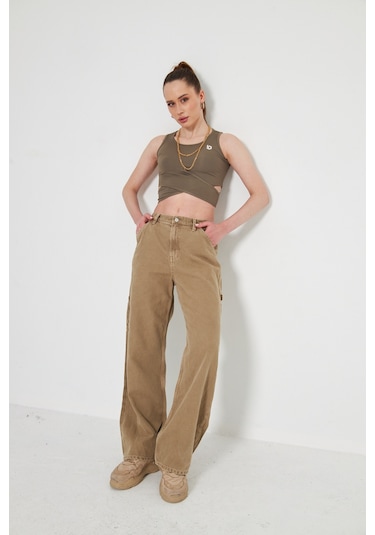 Kutaf Vizon Pamuklu Carpenter Pantolon Camel