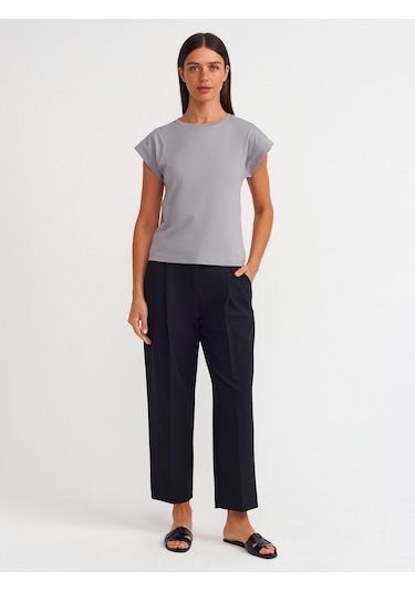 Dilvin Bisiklet Yaka Pamuklu T-shirt 101a03504 Gri