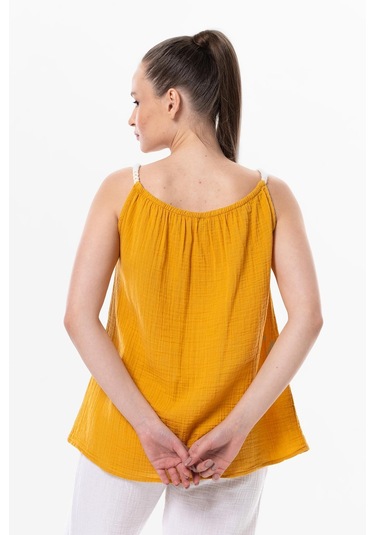 Askılı Alaçatı Yazlık Müslin Bluz Hardal Hrd-hardal