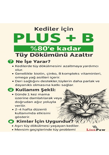 Lion Paw Kediler İçin Biotinli Multivitaminli ve Çinkolu Tüy Dökülmesini Azaltan Damla 50 ML