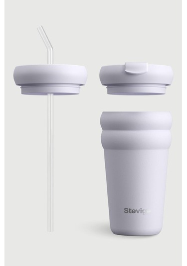 Stevig 3 Bubble Two-cap Straw Tumbler Çelik Termos 600 Ml Lilac Hint St-245 Lila