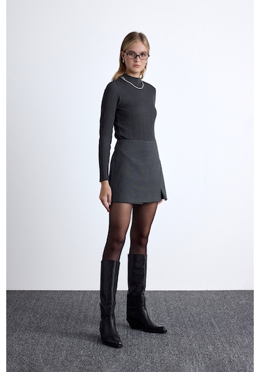 Yüksek Yaka Triko Bluz Antrasit Antrasit