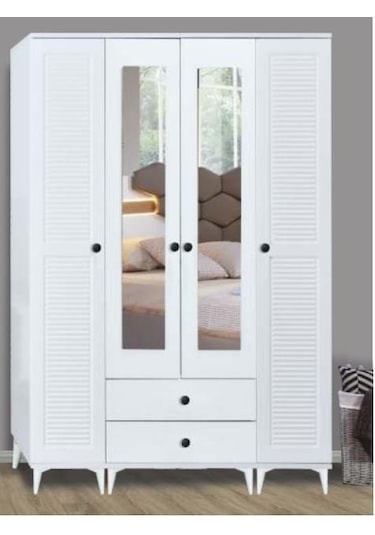 Uras Panjurlu 4 Kapılı Aynalı Dolap Beyaz