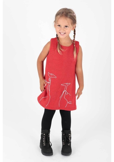Ahenk Kids Kız Zürafa Baskılı Elbise Ak520567 Kırmızı