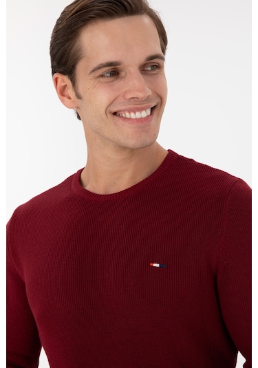U.S. Polo Assn. Erkek Slim Fit Bisiklet Yaka Bordo Basic Kazak 50298282-VR014