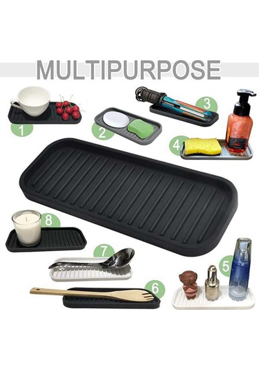 Xurunkeji Parça Mutfak Silikon Lavabo Tutucu Sabunluk Tezgah Tepsisi Banyo Duş Şampuan Şişesi Saklama Tepsisi Süzgeç Pedi Siyah