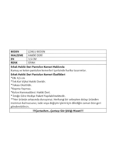 Çantachım Erkek Kemer Hakiki Deri Tokalı Siyah Siyah