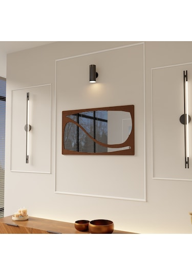 Minimal Ayna Pleksili Ahşap Duvar Dekoru Kahverengi