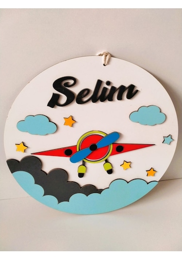 Çocuk Odası İsme Özel Kapı Süsü Beyaz - Mavi