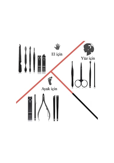 CİN290 Deri Çantalı Manikür Set Tırnak Makası Seti 15 Parça Siyah