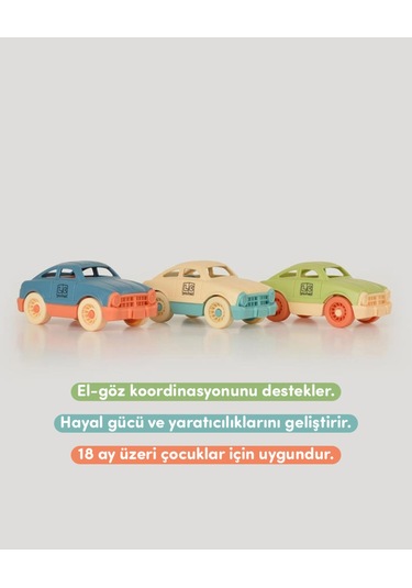 3'lü Minik Arabalar Seti Yeşil Bej Mavi Çok Renkli